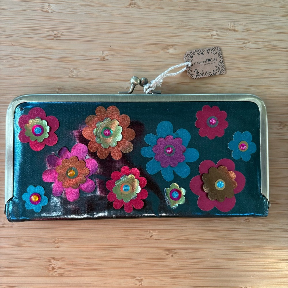 NATURAL LIFE Metallic Leather Flower Power Wallet Clutch